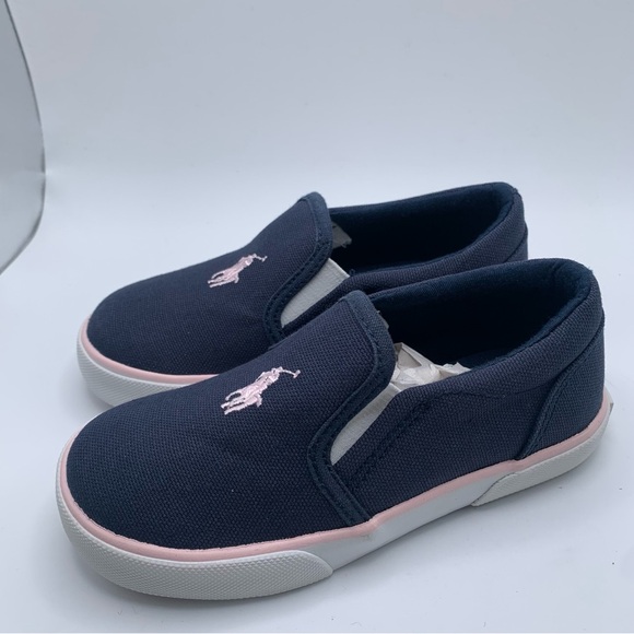 NWB Polo Ralph Lauren Kids Girls' Meah Sneaker, Navy Pink Girls US 10 M 541 - Picture 2 of 9